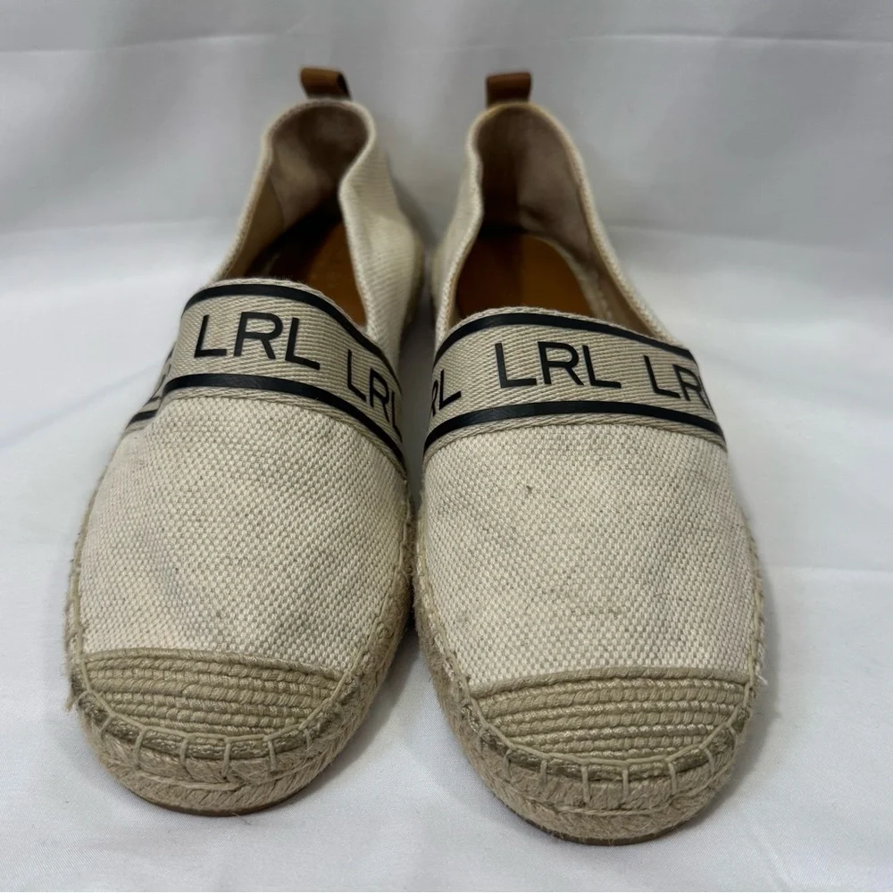 Lauren Ralph Lauren Caylee Tan Canvas Espadrille Flats Slide ons size 9.5
